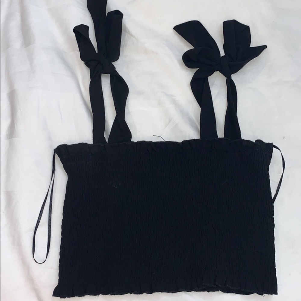 Lf ruched crop top with shoulder ties